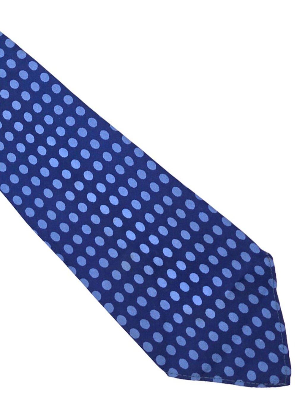 Vintage 1940s 1950s Blue Polka Dot Unlined Short Rolled Hem Tie Necktie 3.5 x 47
